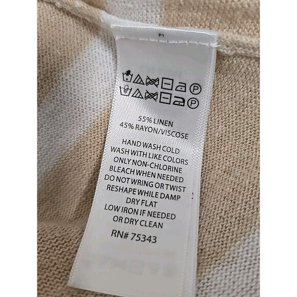 Max Studio Duster Long Cardigan Linen Blend White Tan Striped Women’s Size XL - Picture 7 of 8